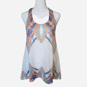 Enti White & Orange Aztec Print Racerback Tank – Size Small 🧡🤍